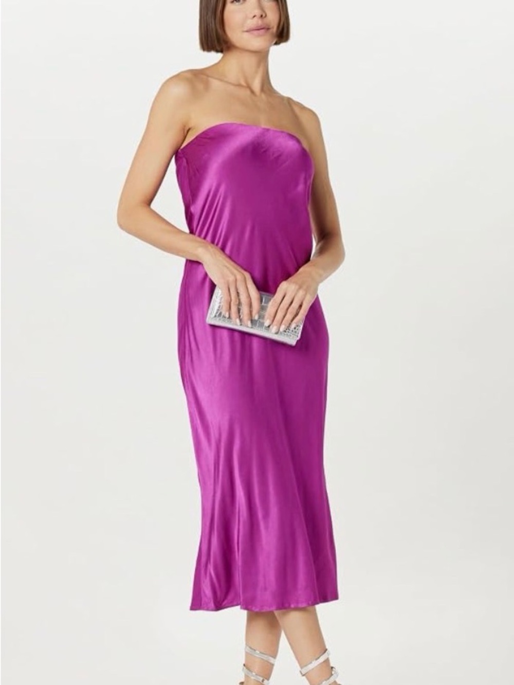 Strapless Satin Midi Dress in Wild Purple